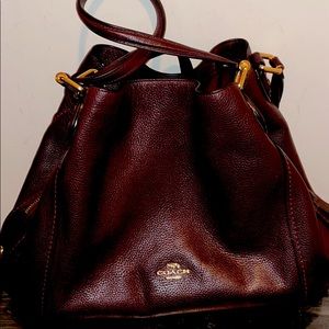 Coach Edie Burgundy Leather Satchel gold hard wear